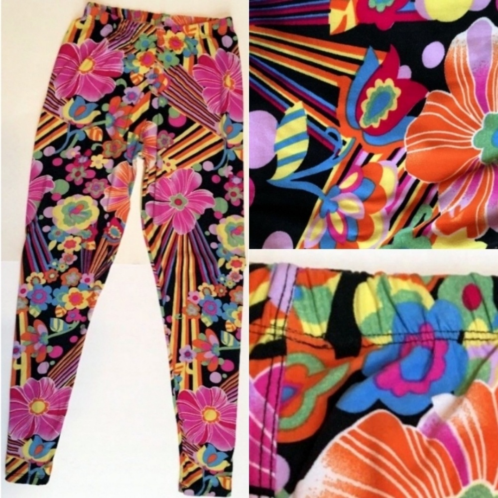 Silver Rainbow Floral Psychedelic Leggings OS